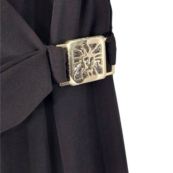 NWOT! ANNE KLEIN! GOLD LOGO WAIST BLACK DRAPEY STRETCH ONESIE, JUMPSUIT! SZ 10 - Picture 5 of 12